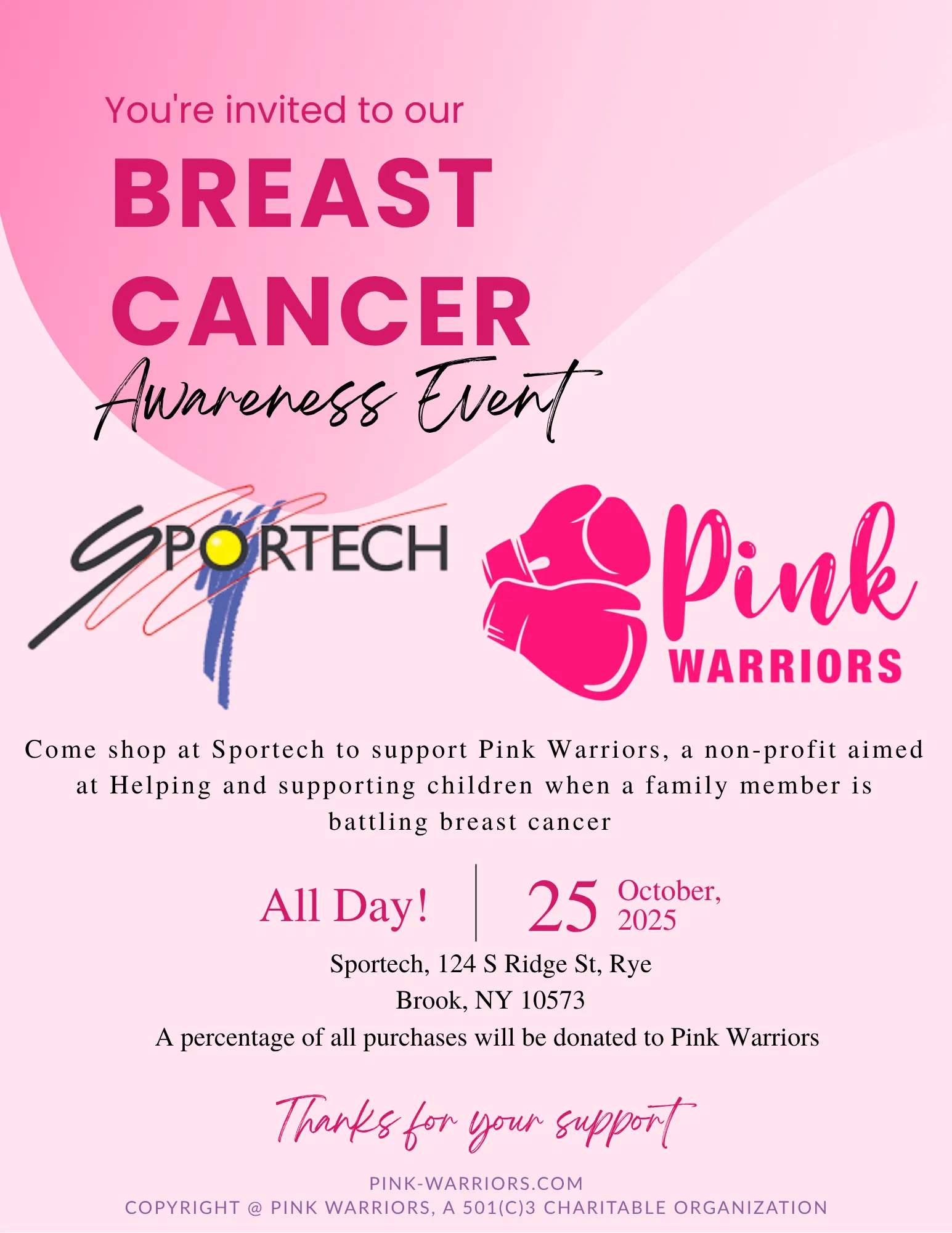 Sportech Pink Warriors event flyer