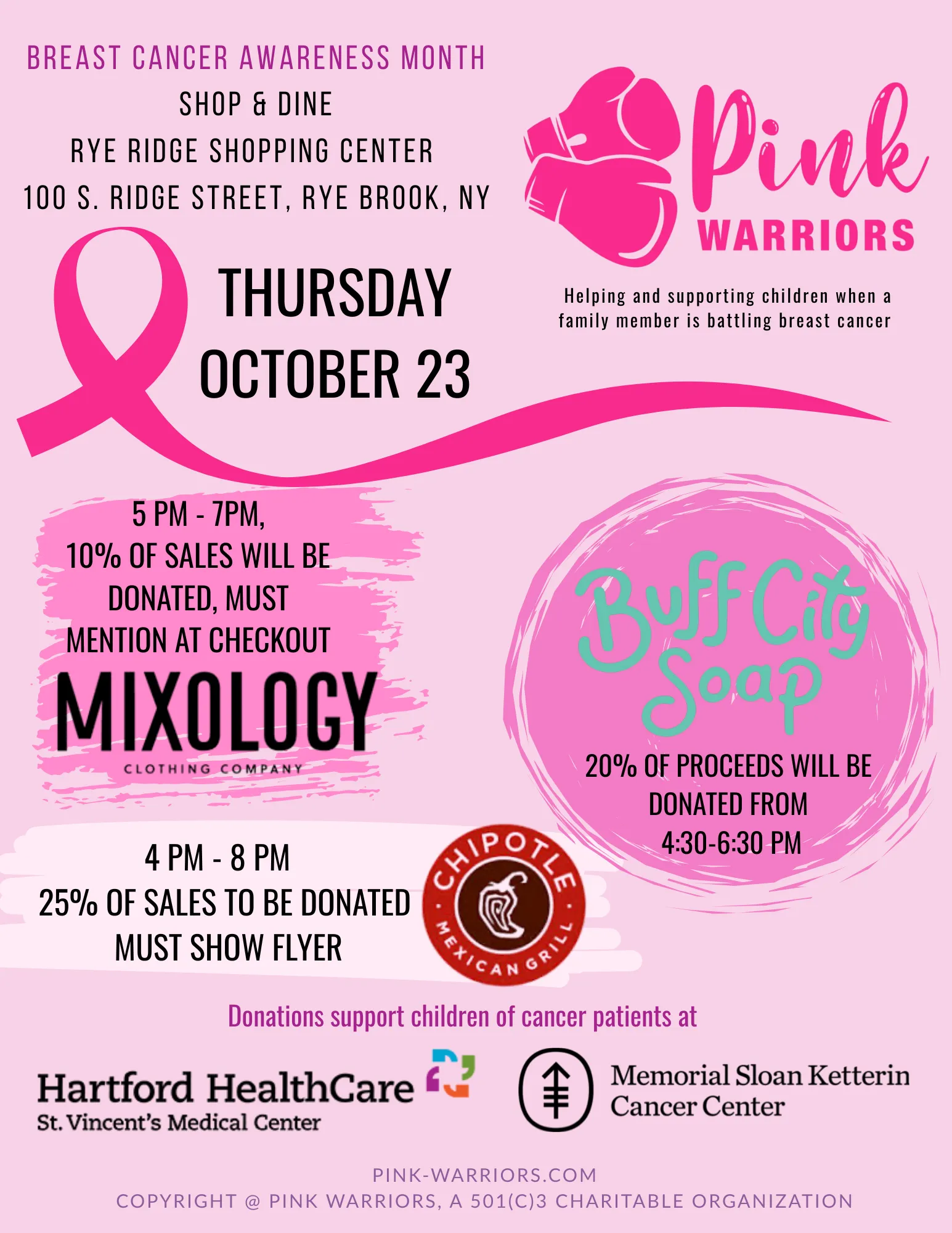October 23 shop-and-dine fundraiser flyer