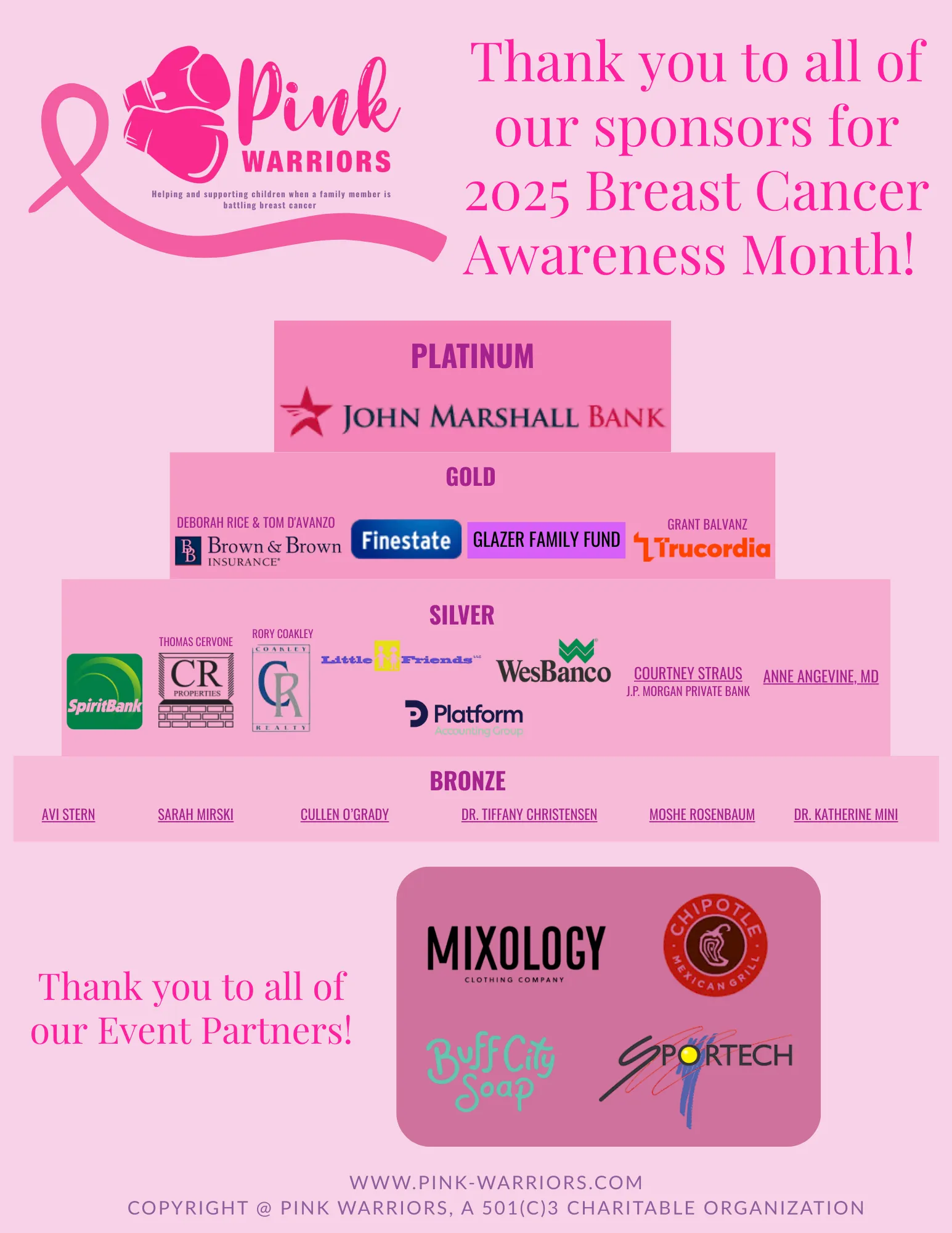 Pink Warriors October event partners